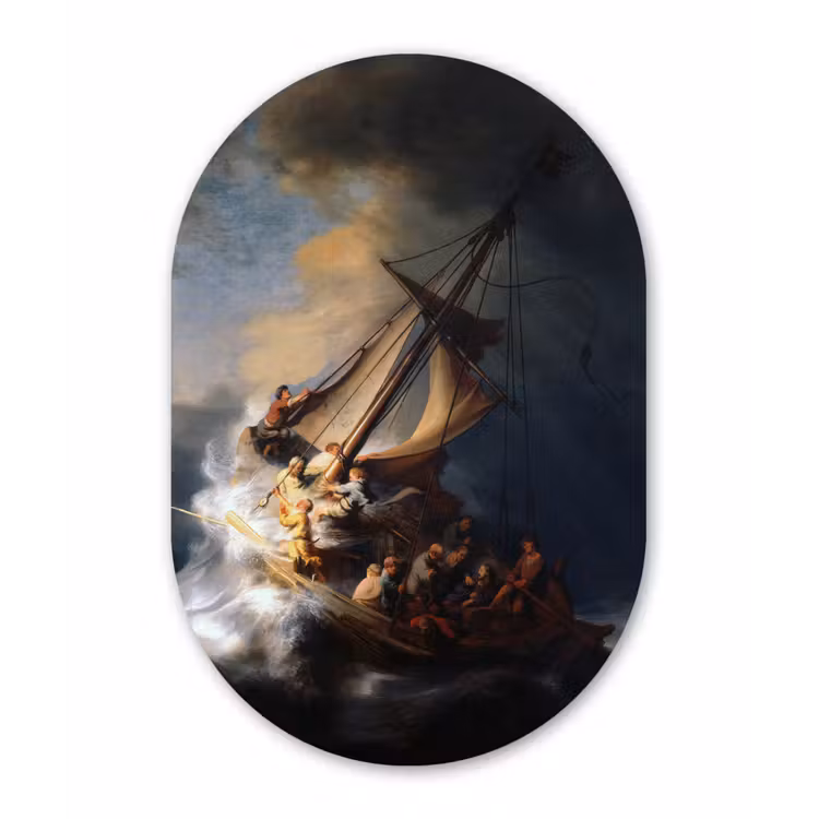 De storm op het meer van Galilea - Rembrandt van Rijn Wandcirkel Ovaal Forex klein -3d