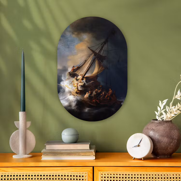 De storm op het meer van Galilea - Rembrandt van Rijn Wandcirkel Ovaal Forex klein -sfeer2