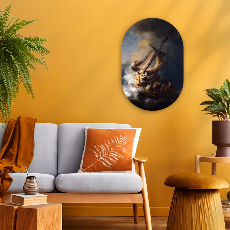De storm op het meer van Galilea - Rembrandt van Rijn Wandcirkel Ovaal Forex klein -sfeer4