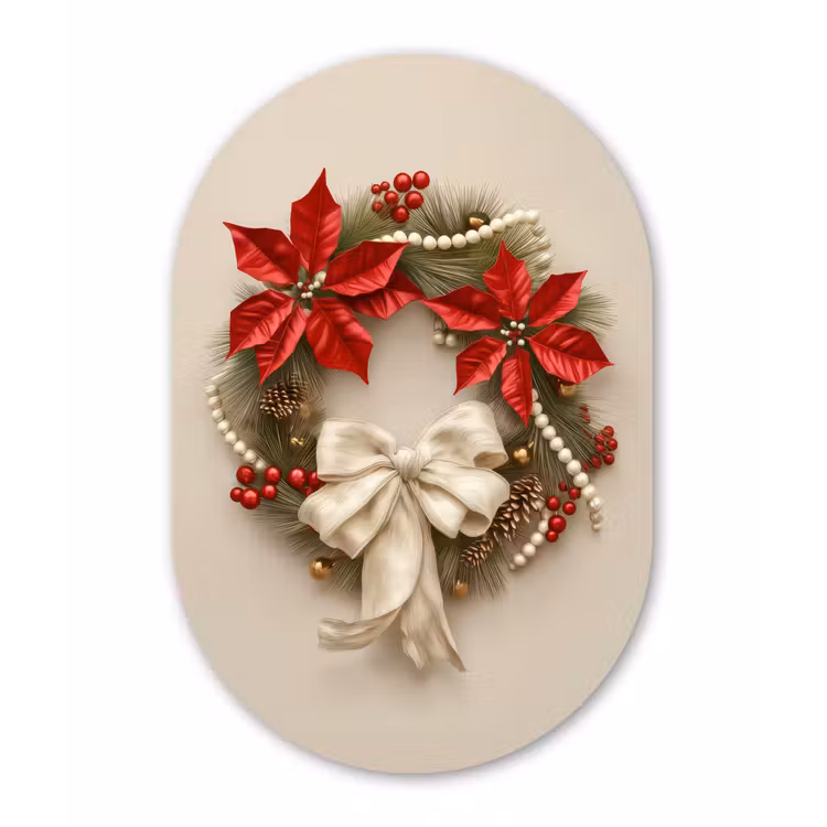 Deurkrans - Strik - Kerst - Rood - Groen Wandcirkel Ovaal Forex klein -3d