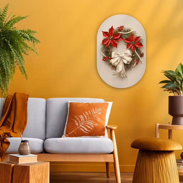 Deurkrans - Strik - Kerst - Rood - Groen Wandcirkel Ovaal Forex klein -sfeer4