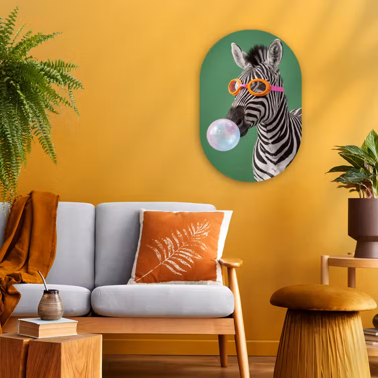 Dier - Bril - Bel - Modern - Groen Wandcirkel Ovaal Forex klein -sfeer4