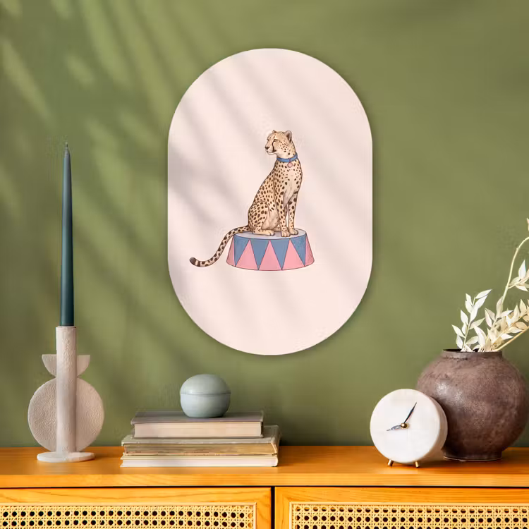 Dieren - Circus - Illustratie - Vintage - Roze Wandcirkel Ovaal Forex klein -sfeer2