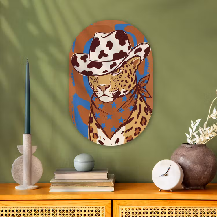 Dieren - Cowboyhoed - Modern - Illustratie - Bruin Wandcirkel Ovaal Forex klein -sfeer2