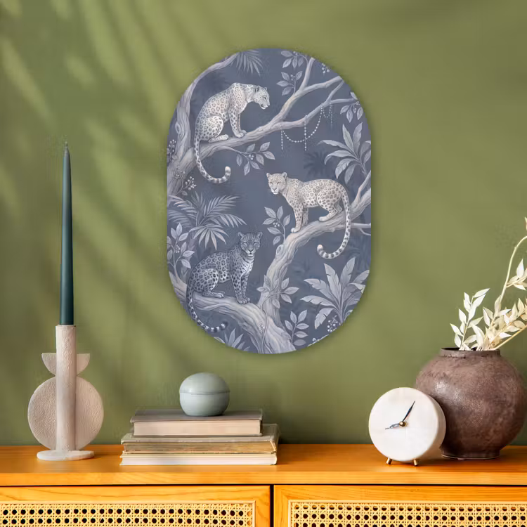Dieren - Jungle - Illustratie - Bomen - Blauw Wandcirkel Ovaal Forex klein -sfeer2