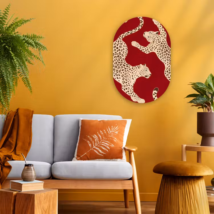 Dieren - Luipaard - Abstract - Rood - Modern Wandcirkel Ovaal Forex klein -sfeer4