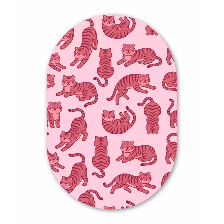 Dieren - Patroon - Roze - Speels - Cartoon Wandcirkel Ovaal Forex klein -3d