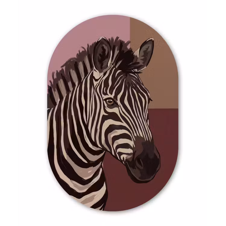 Dieren - Zebrahoofd - Wildlife - Modern - Bruin Wandcirkel Ovaal Forex klein -3d