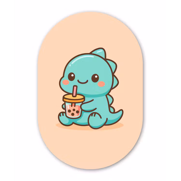 Dino - Boba - kawaii - Oranje Wandcirkel Ovaal Forex klein -3d
