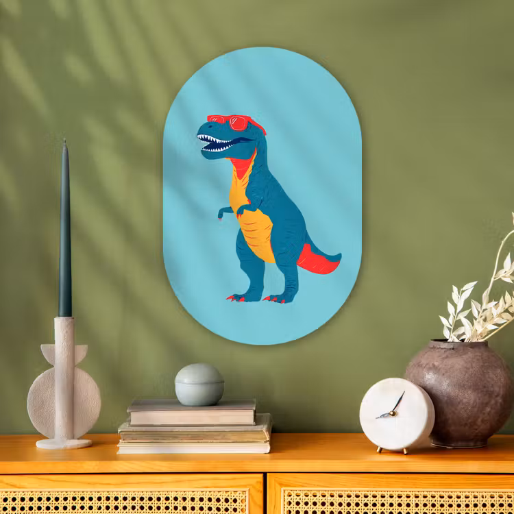 Dinosaurus - Blauw - Zonnebril Wandcirkel Ovaal Forex klein -sfeer2