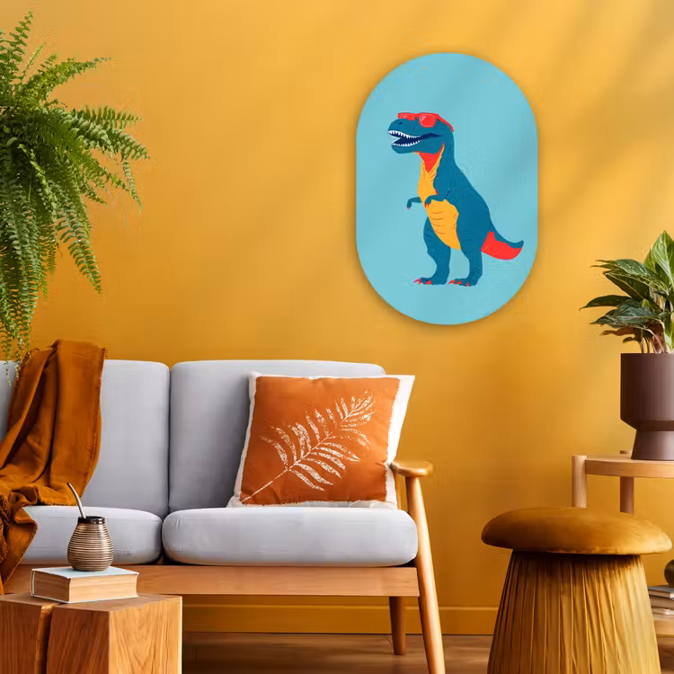 Dinosaurus - Blauw - Zonnebril Wandcirkel Ovaal Forex klein -sfeer4