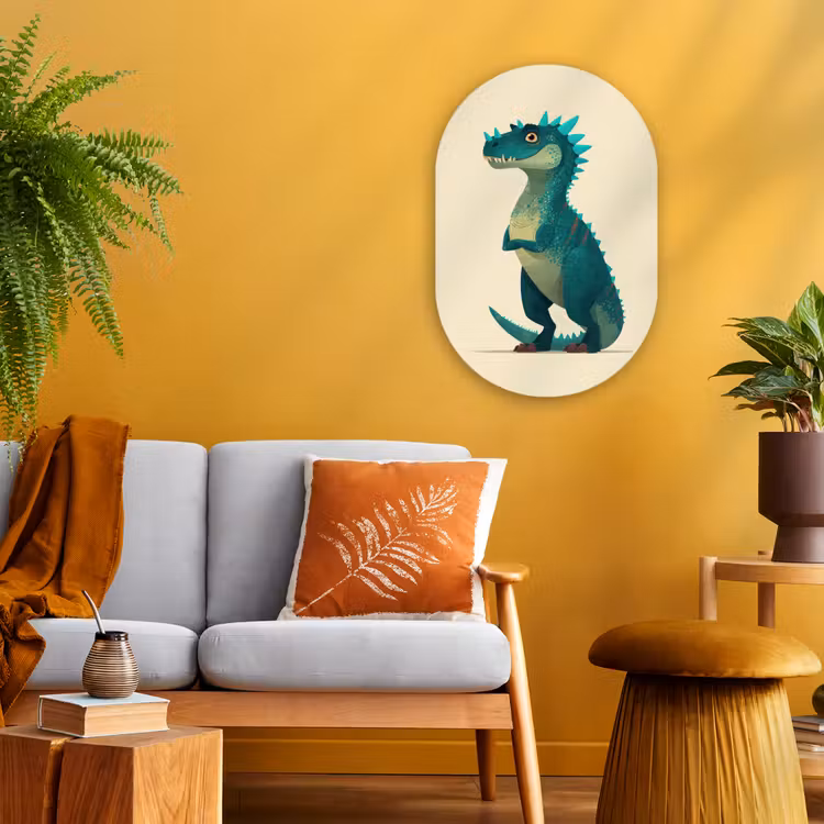 Dinosaurus - Turquoise - Stekels Wandcirkel Ovaal Forex klein -sfeer4