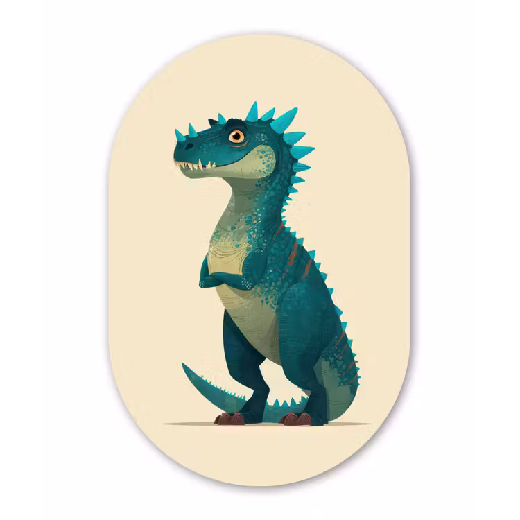 Dinosaurus - Turquoise - Stekels Wandcirkel Ovaal Forex klein -3d