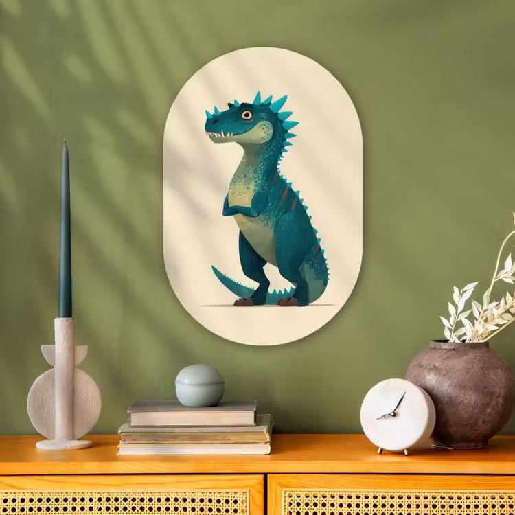 Dinosaurus - Turquoise - Stekels Wandcirkel Ovaal Forex klein -sfeer2