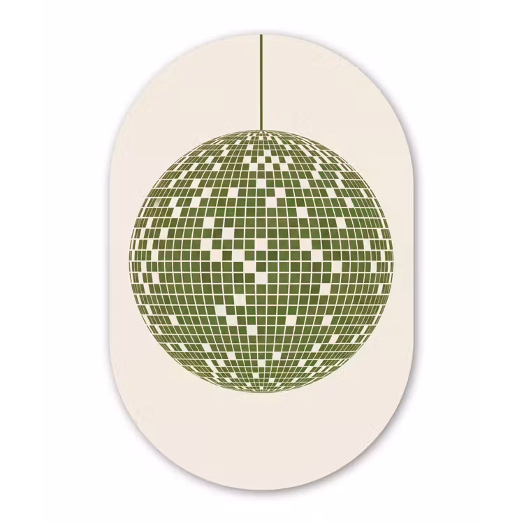 Disco - Bal - Groen - Abstract - Modern Wandcirkel Ovaal Forex klein -3d