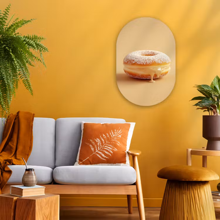 Donut - Romig - Poedersuiker - Beige Wandcirkel Ovaal Forex klein -sfeer4