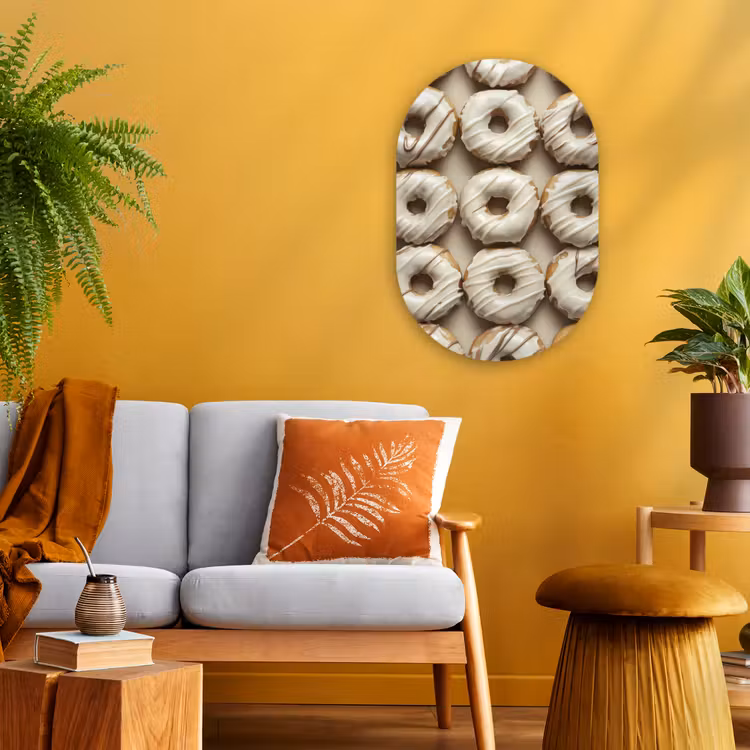 Donuts - Chocolade - Wit - Beige Wandcirkel Ovaal Forex klein -sfeer4