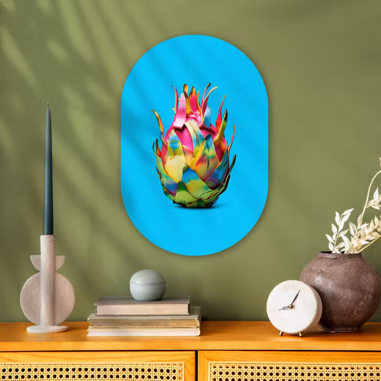 Drakenfruit - Blauw - Levendig Wandcirkel Ovaal Forex klein -sfeer2