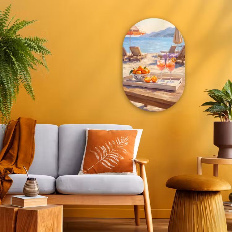 Drank - Glazen - Strand - Zomer - Oranje Wandcirkel Ovaal Forex klein -sfeer4