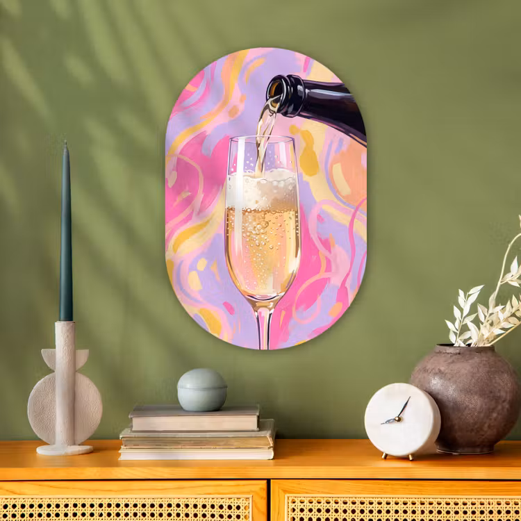 Drank - Inschenken - Feest - Abstract - Roze Wandcirkel Ovaal Forex klein -sfeer2