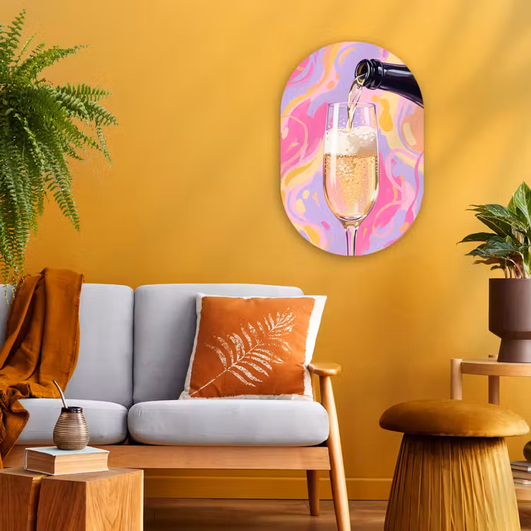 Drank - Inschenken - Feest - Abstract - Roze Wandcirkel Ovaal Forex klein -sfeer4