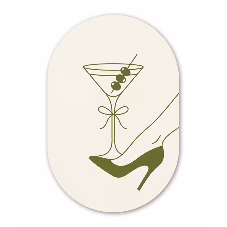 Drank - Martini - Hoge hak - Mode - Groen Wandcirkel Ovaal Forex klein -3d