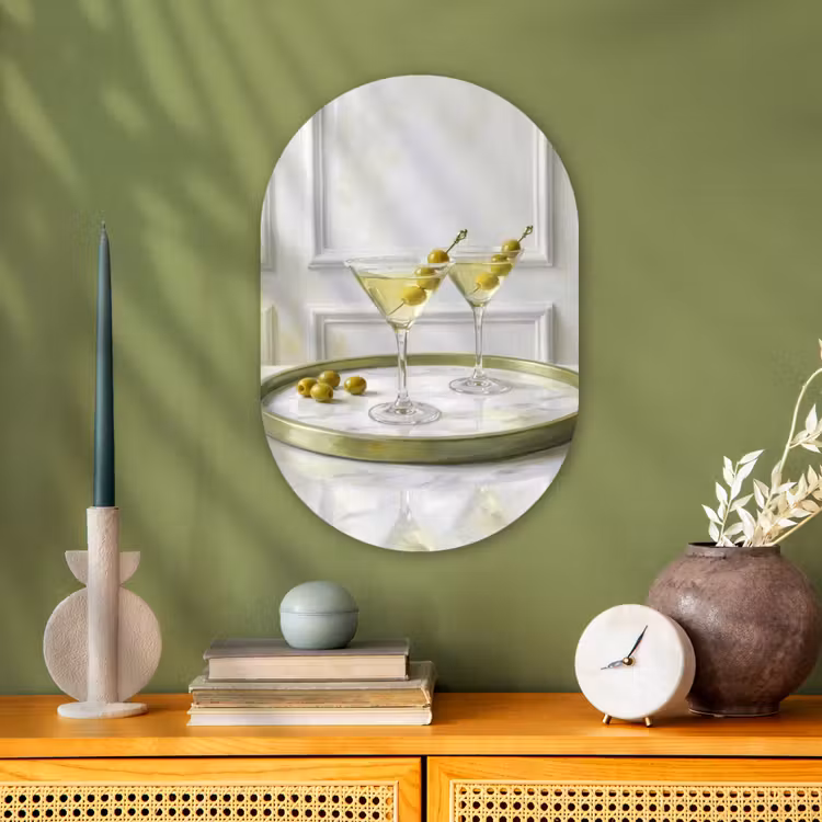Drank - Martini - Olijven - Modern - Wit Wandcirkel Ovaal Forex klein -sfeer2