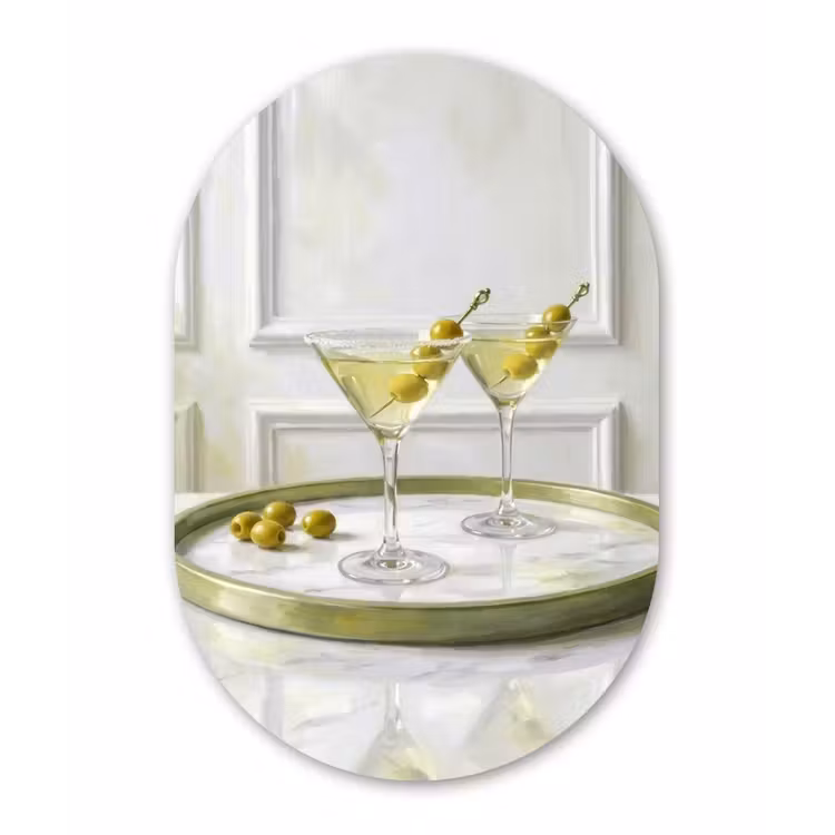 Drank - Martini - Olijven - Modern - Wit Wandcirkel Ovaal Forex klein -3d
