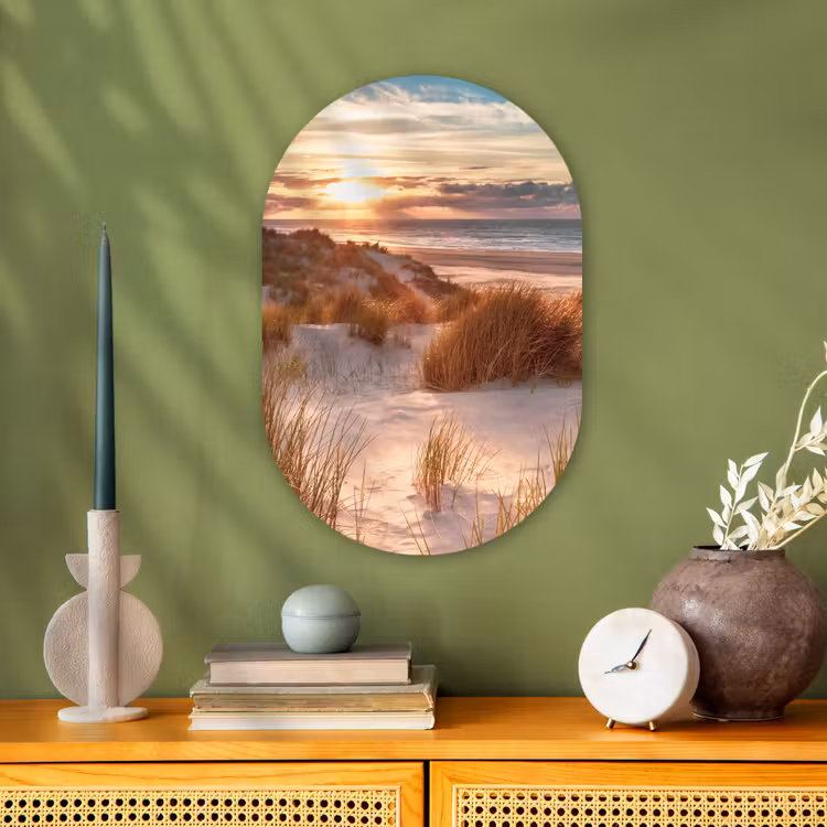 Duin - Planten - Zonsondergang - Strand - Zee Wandcirkel Ovaal Forex klein -sfeer2