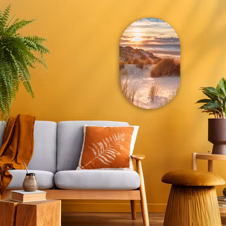 Duin - Planten - Zonsondergang - Strand - Zee Wandcirkel Ovaal Forex klein -sfeer4