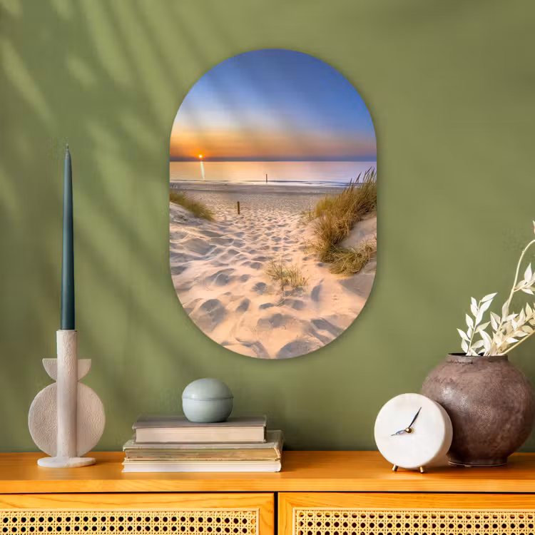 Duin - Zonsondergang - Horizon - Strand - Gras Wandcirkel Ovaal Forex klein -sfeer2