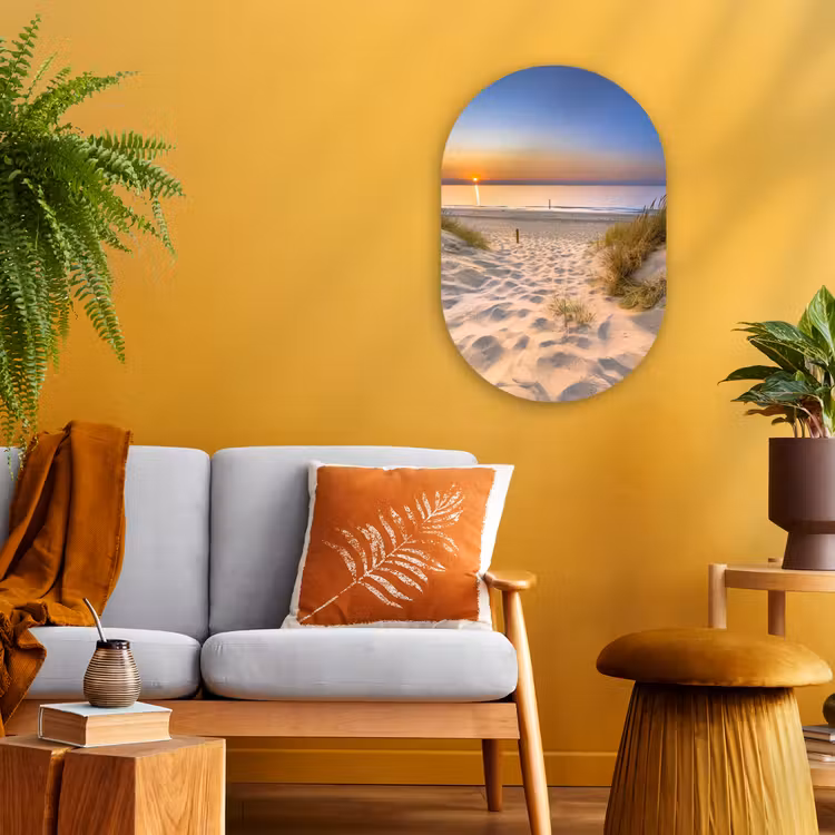 Duin - Zonsondergang - Horizon - Strand - Gras Wandcirkel Ovaal Forex klein -sfeer4