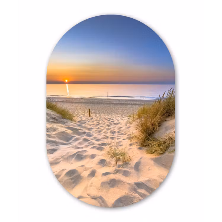 Duin - Zonsondergang - Horizon - Strand - Gras Wandcirkel Ovaal Forex klein -3d