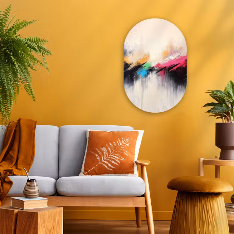 Dynamisch - Abstract - Kleurrijk - Zwart Wandcirkel Ovaal Forex klein -sfeer4