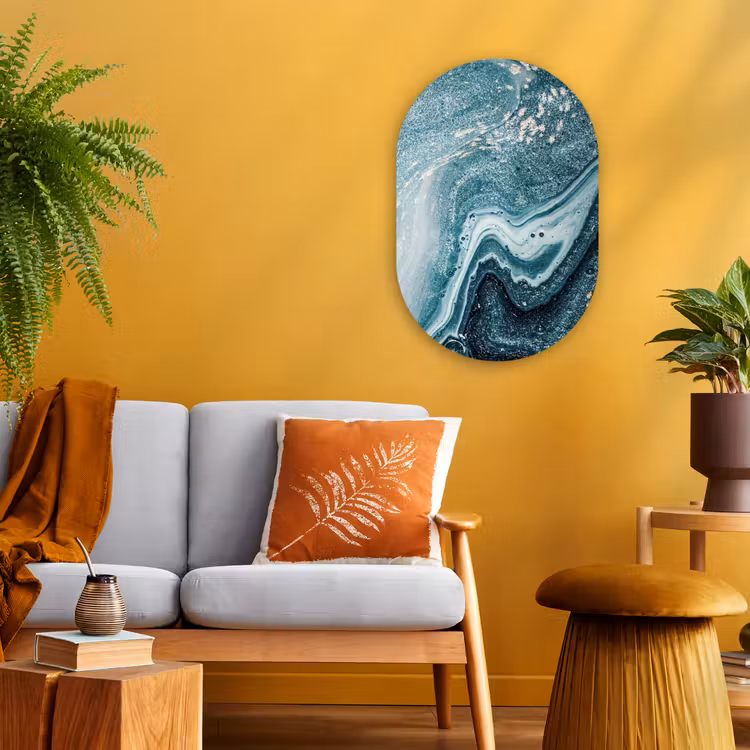 Edelstenen - Blauw - Natuur - Marmer - Abstract Wandcirkel Ovaal Forex klein -sfeer4