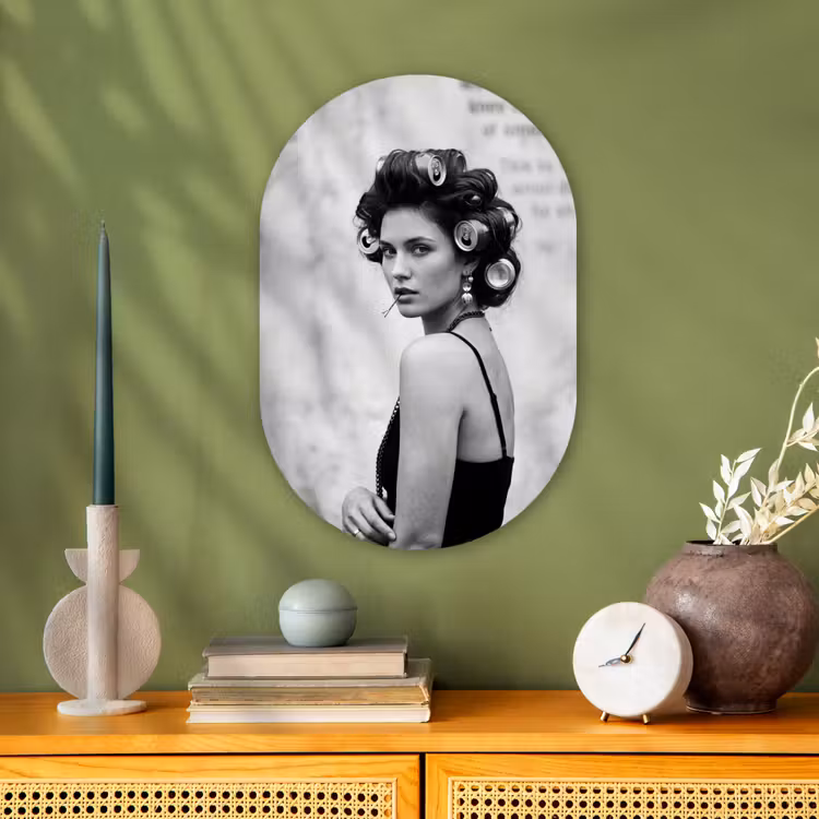 Edgy - Vrouw - Zwart - Wit Wandcirkel Ovaal Forex klein -sfeer2