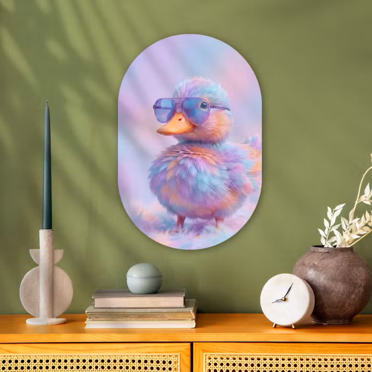 Eend - bril - Pastel Wandcirkel Ovaal Forex klein -sfeer2