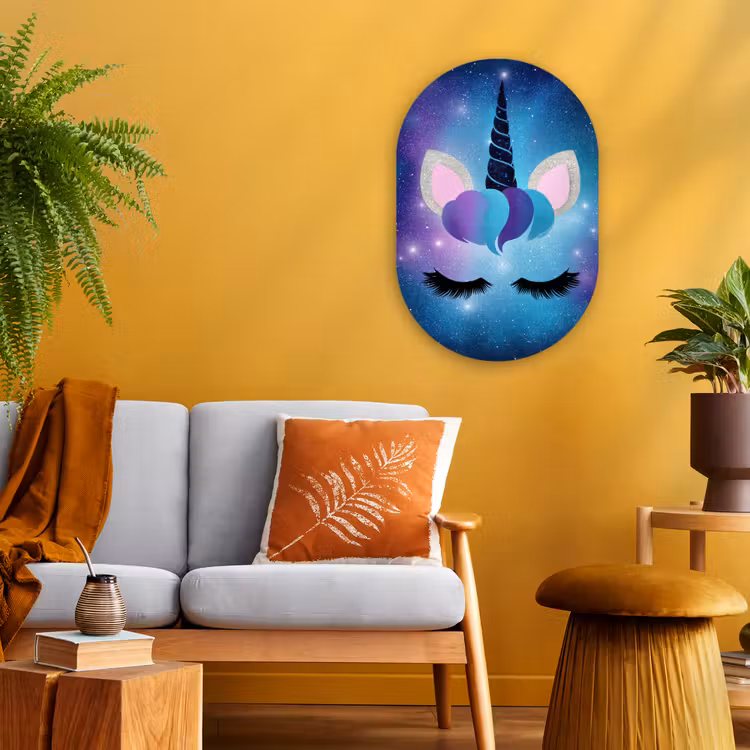 Eenhoorn - Sterren - Magisch - Blauw Wandcirkel Ovaal Forex klein -sfeer4