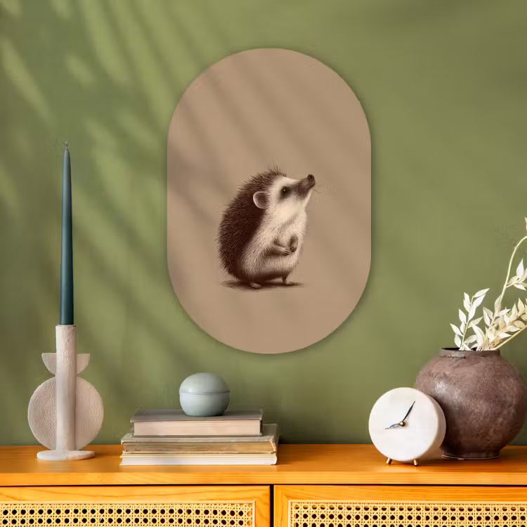 Egel - Snuitje - Bruin - Stekels Wandcirkel Ovaal Forex klein -sfeer2