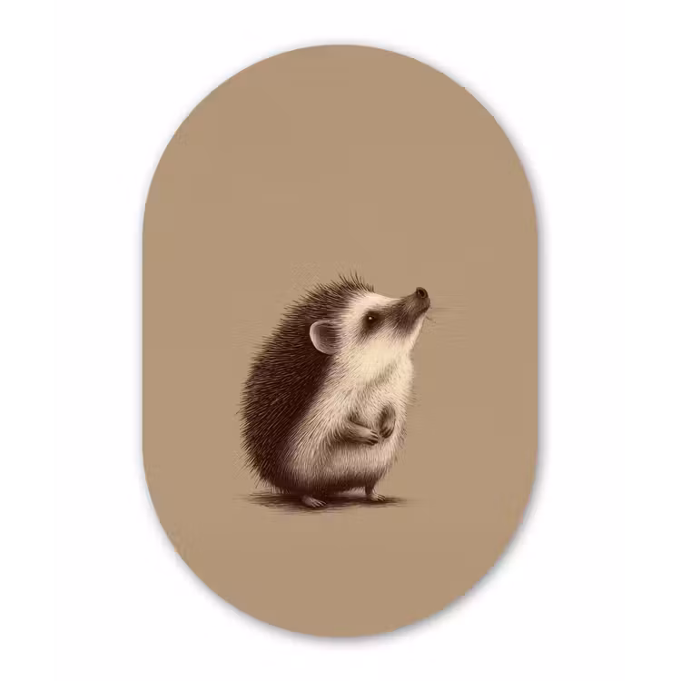 Egel - Snuitje - Bruin - Stekels Wandcirkel Ovaal Forex klein -3d