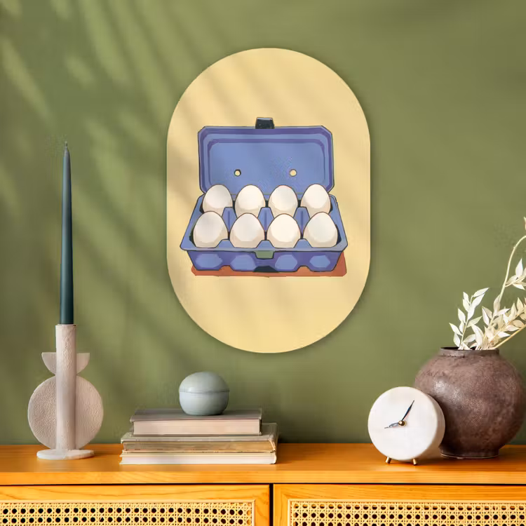 Eieren - Doos - Minimalistisch - Blauw Wandcirkel Ovaal Forex klein -sfeer2