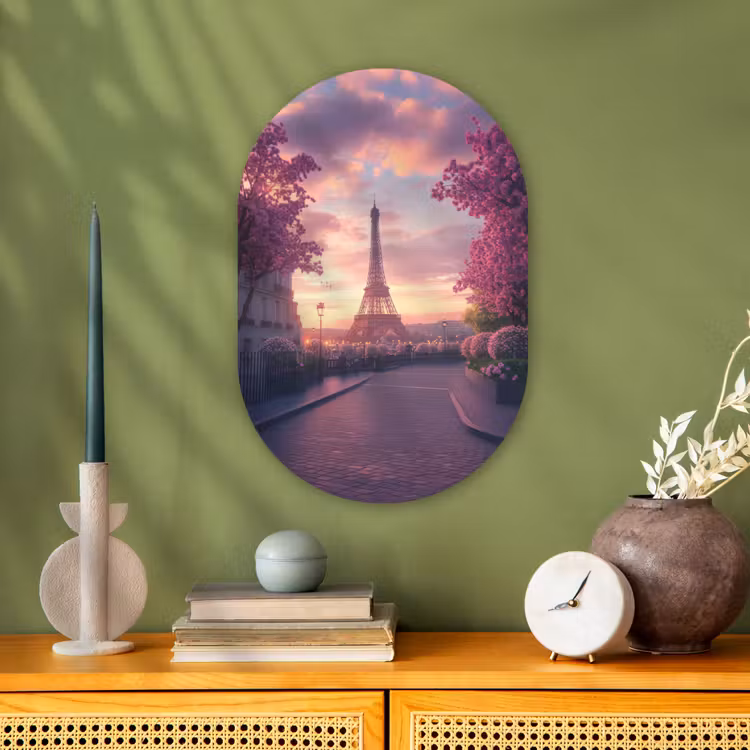 Eiffeltoren - Parijs - Roze Wandcirkel Ovaal Forex klein -sfeer2
