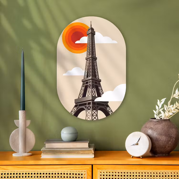 Eiffeltoren - Zon - Architectuur - Abstract - Beige Wandcirkel Ovaal Forex klein -sfeer2