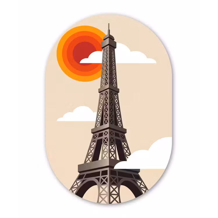 Eiffeltoren - Zon - Architectuur - Abstract - Beige Wandcirkel Ovaal Forex klein -3d