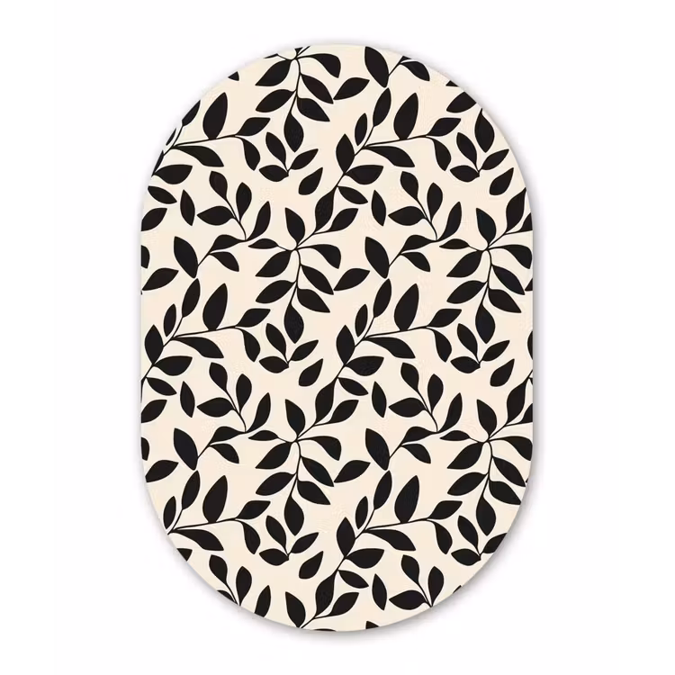 Elegant - Patroon - Zwart - Beige Wandcirkel Ovaal Forex klein 630 -3d