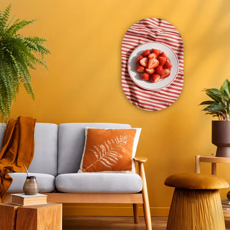 Eten - Aardbeien - Fruit - Zomer - Rood Wandcirkel Ovaal Forex klein -sfeer4