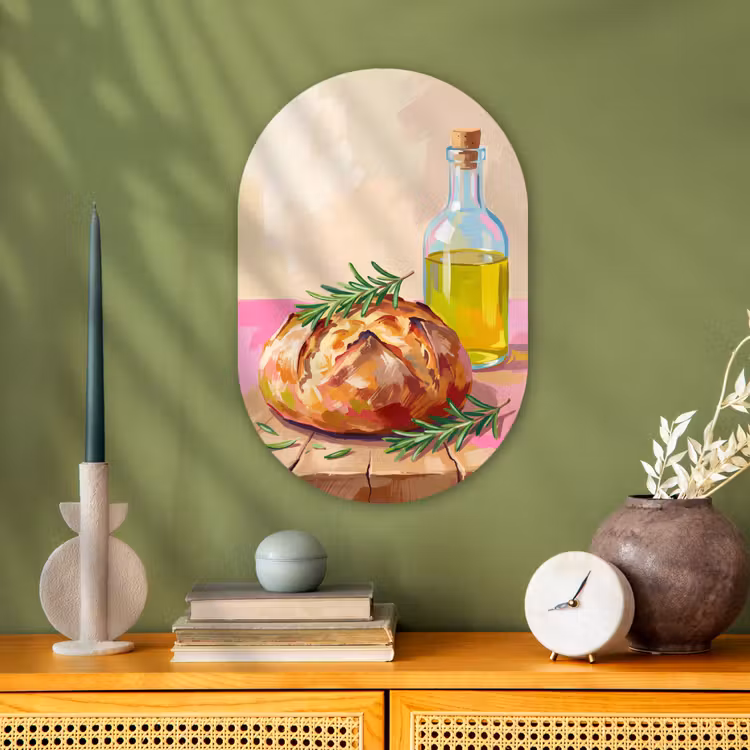 Eten - Brood - Olijfolie - Abstract - Keuken Wandcirkel Ovaal Forex klein -sfeer2