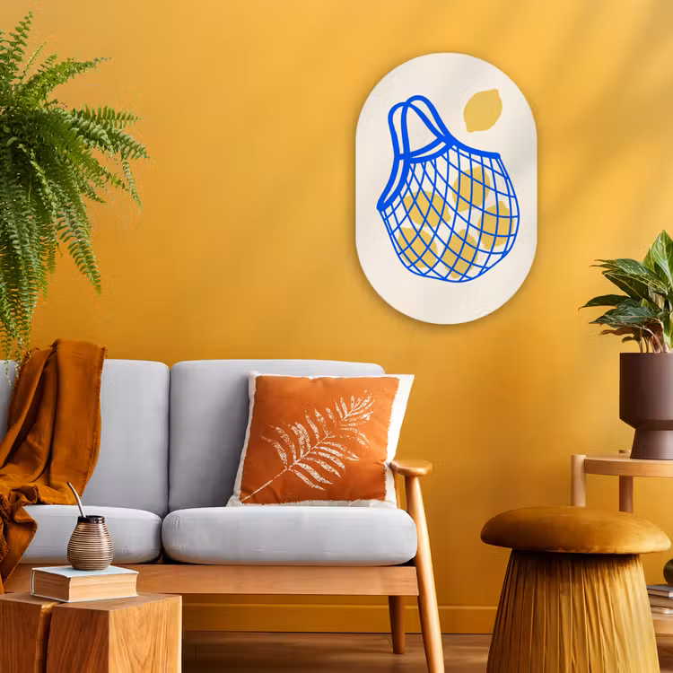 Eten - Citroen - Boodschappen - Abstract - Geel - Blauw Wandcirkel Ovaal Forex klein -sfeer4