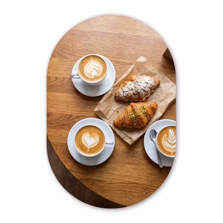 Eten - Croissant - Koffie - Ontbijt - Modern Wandcirkel Ovaal Forex klein -3d