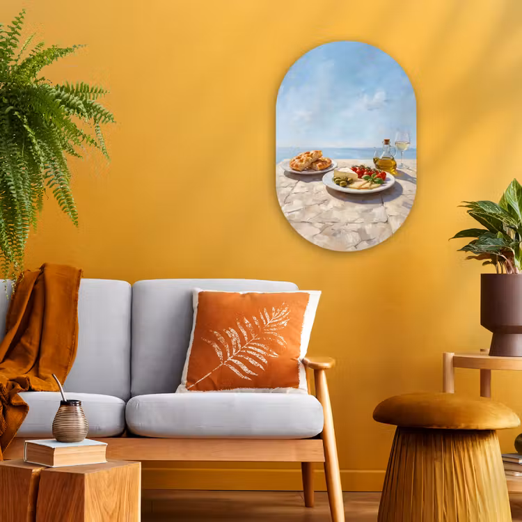 Eten - Middellandse Zee - Natuur - Geschilderd Wandcirkel Ovaal Forex klein -sfeer4